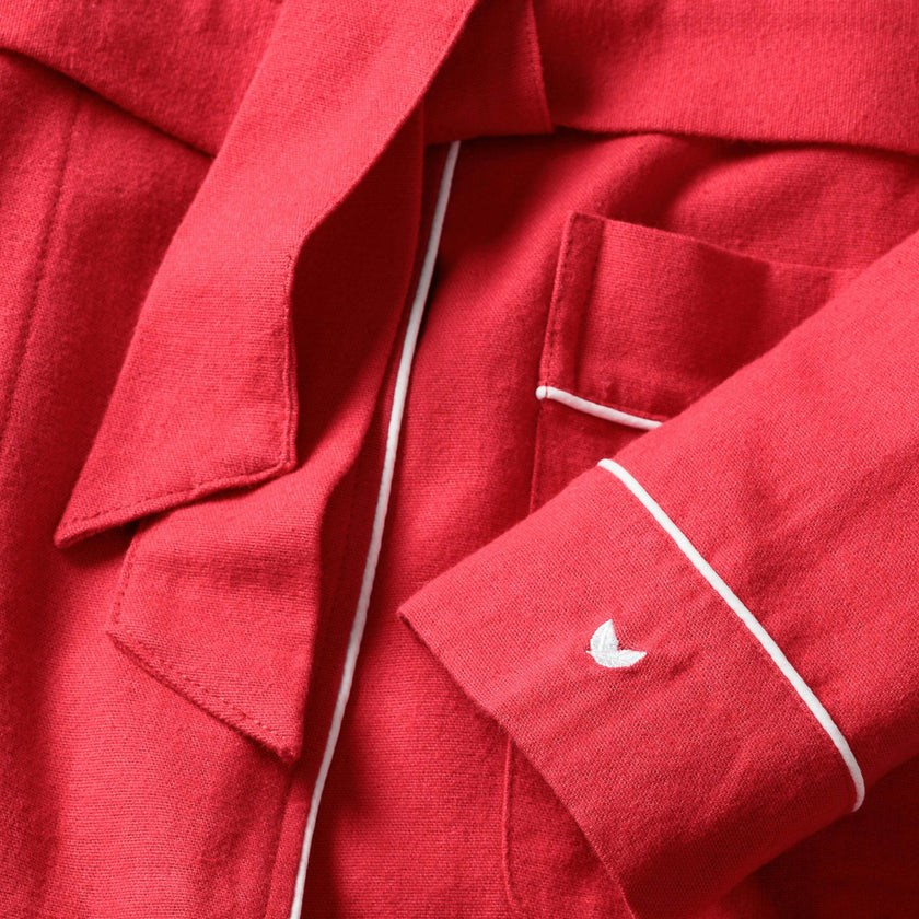 Women's Flannel Robe in Red with White Piping