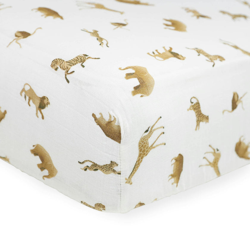 Organic Cotton Muslin Crib Sheet - Animal Crackers