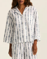 The Olivia Wide Leg Pima Pajama Set in Navy Mayfair Toile