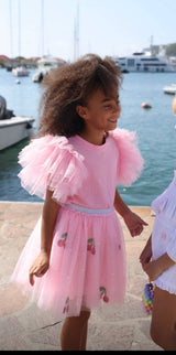 Tulle Layered Ruffle Sleeve Crew Neck Tee