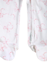 Charming Bows Print Zipper Footie
