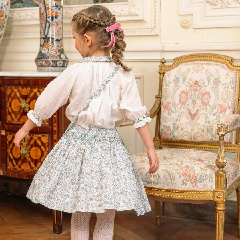 Marie Blue Floral Smocked Skirt Blouse Set