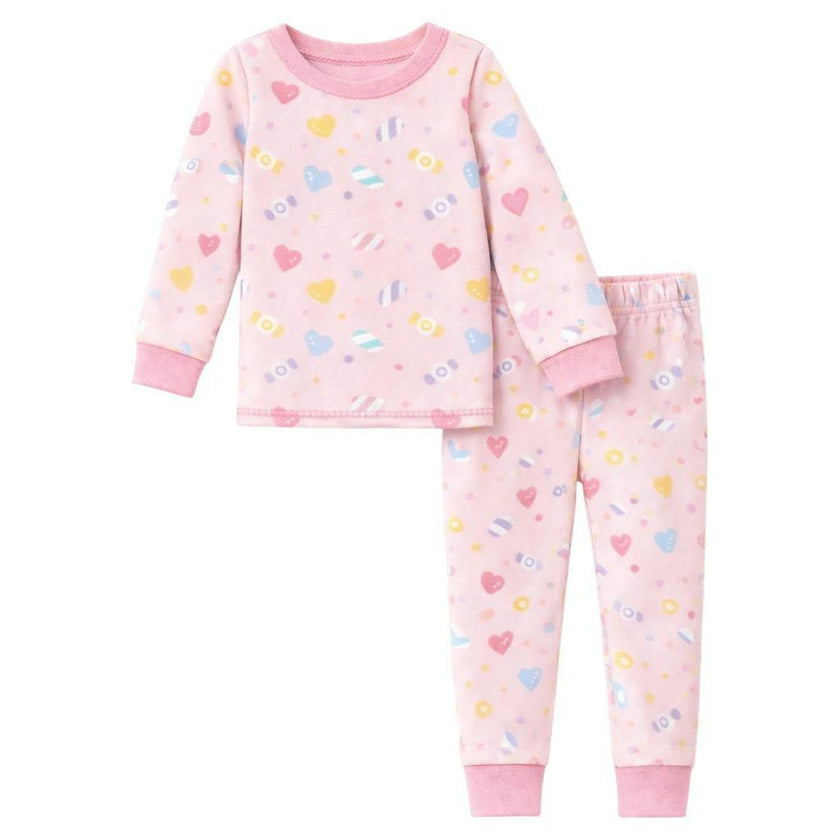 Kids and Toddlers Girls Candy Long Sleeve Snug Fitted Soft Pajamas Set
