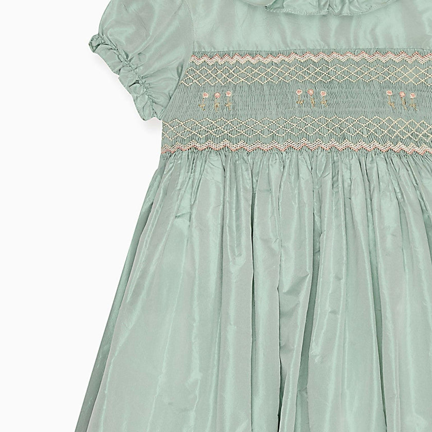 Sage Verity Silk Ceremony Girl Hand-Smocked Dress