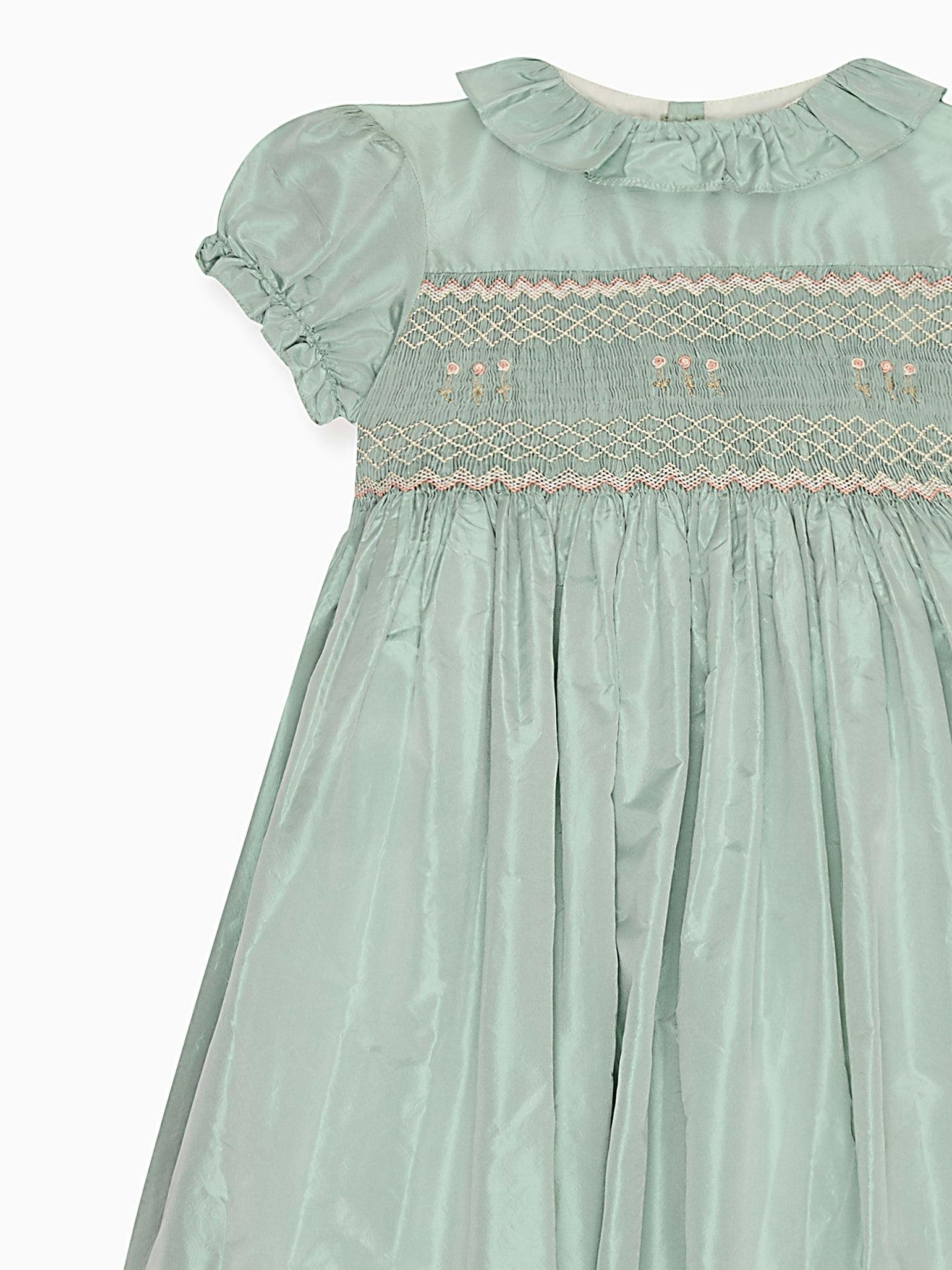 Sage Verity Silk Ceremony Girl Hand-Smocked Dress