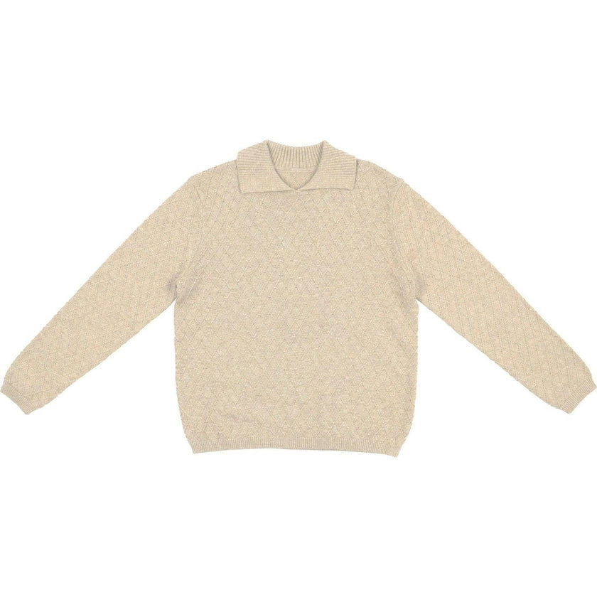 Argyle Fine Knit Collared Rounded V-Neck Sweater