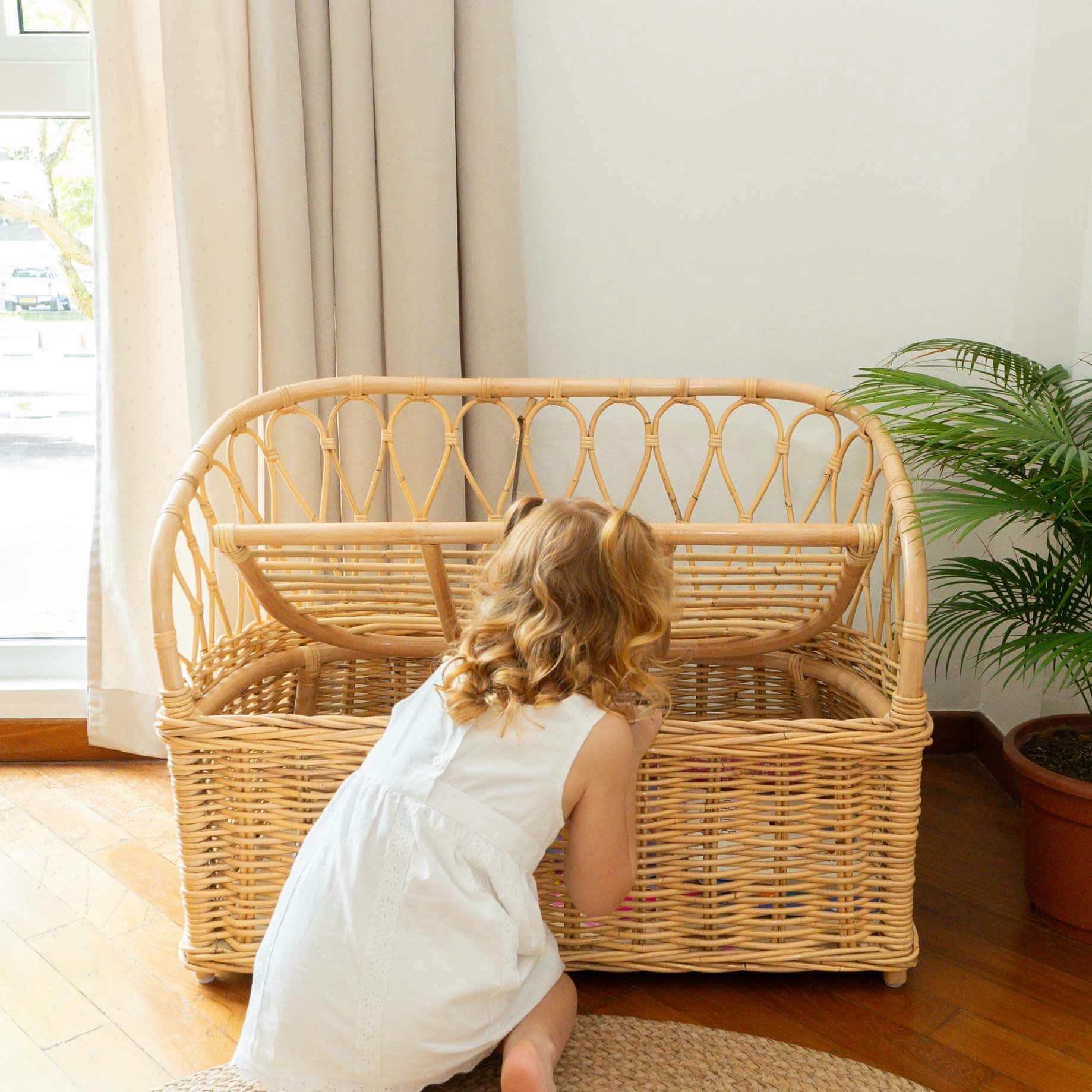 Handcrafted - Callie Kids' Storage Couch - Rattan Wicker