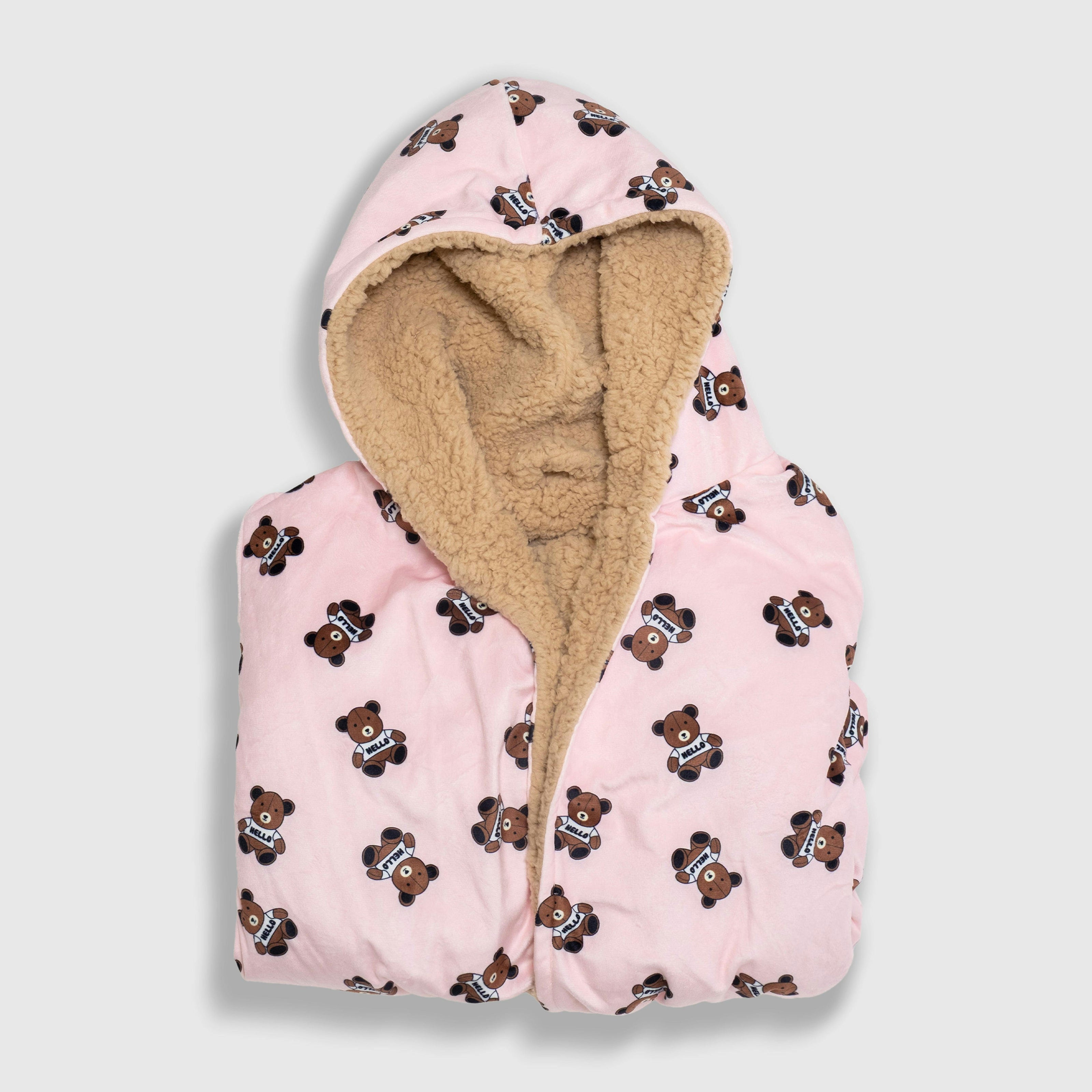Cozy Switch Robe – Reversible Sherpa & Printed Mink Robe with Appliqué, Teddy Bears