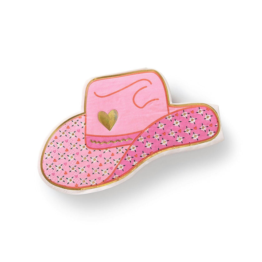 Packed Party Hey Cowgirl Die-Cut Cowboy Hat Dessert Napkins 20ct - Gold Foil Pink Hat-Shaped 3-Ply Napkins for Western Parties