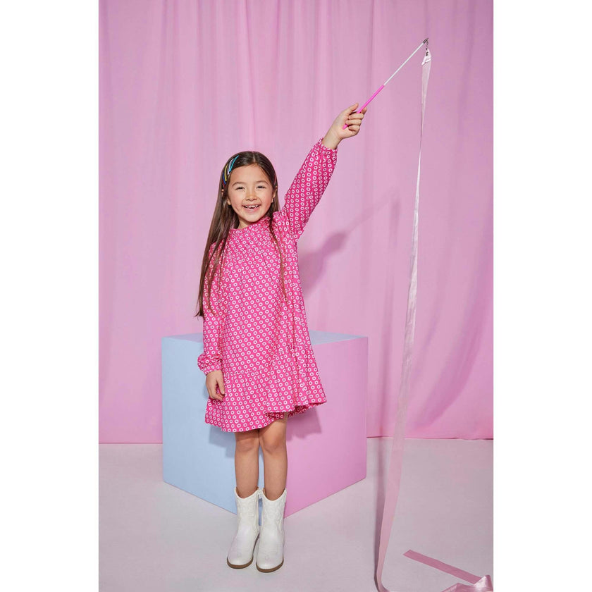 Jody Ruffle Neck Long Sleeve Knit A-Line Dress
