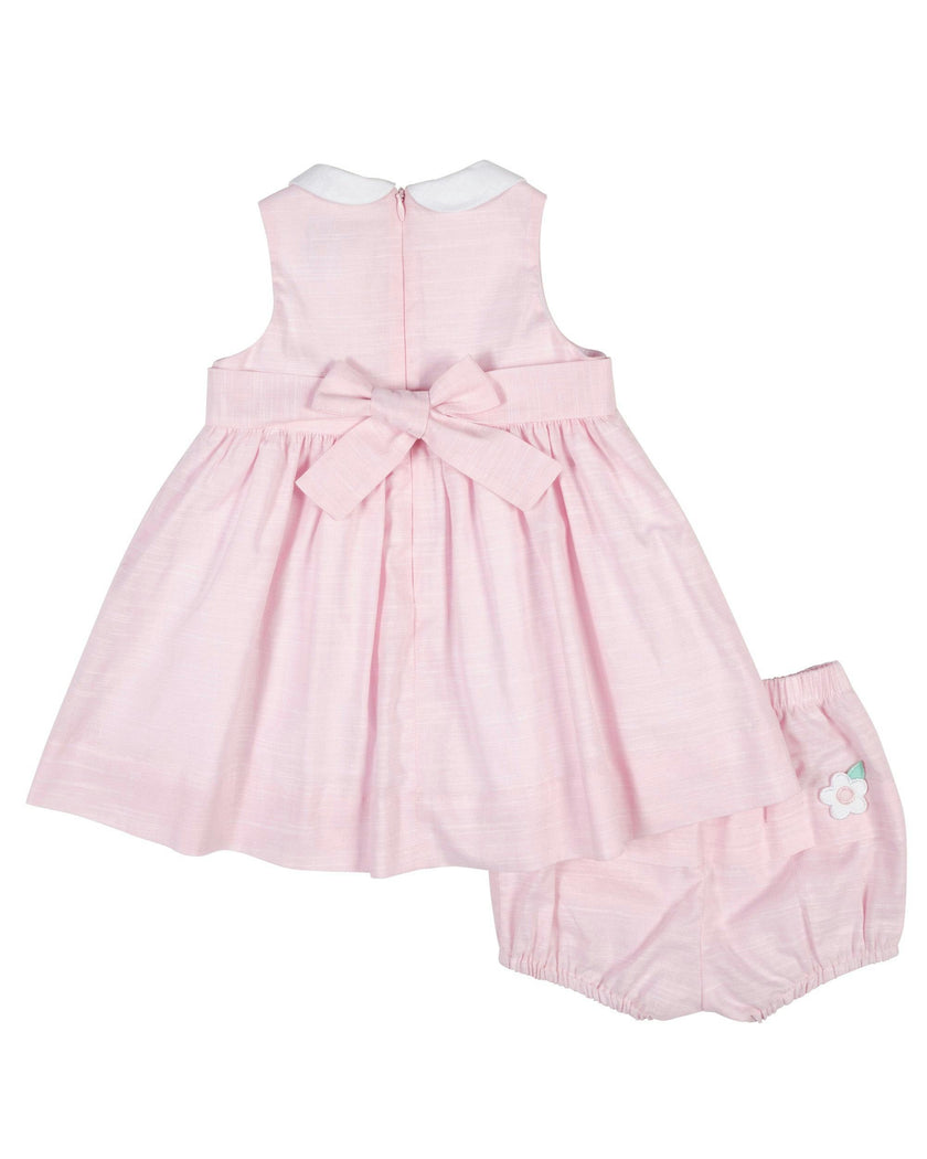 Linen Look Dress & Bloomer With Flowers
