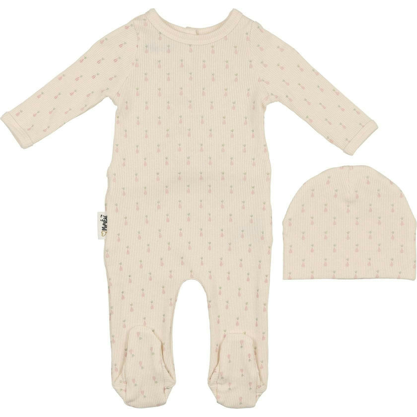 Ribbed Pineapple Footie and Beanie Set