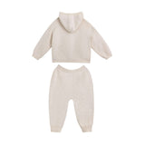 Beige Cotton Knit Hoodie Set