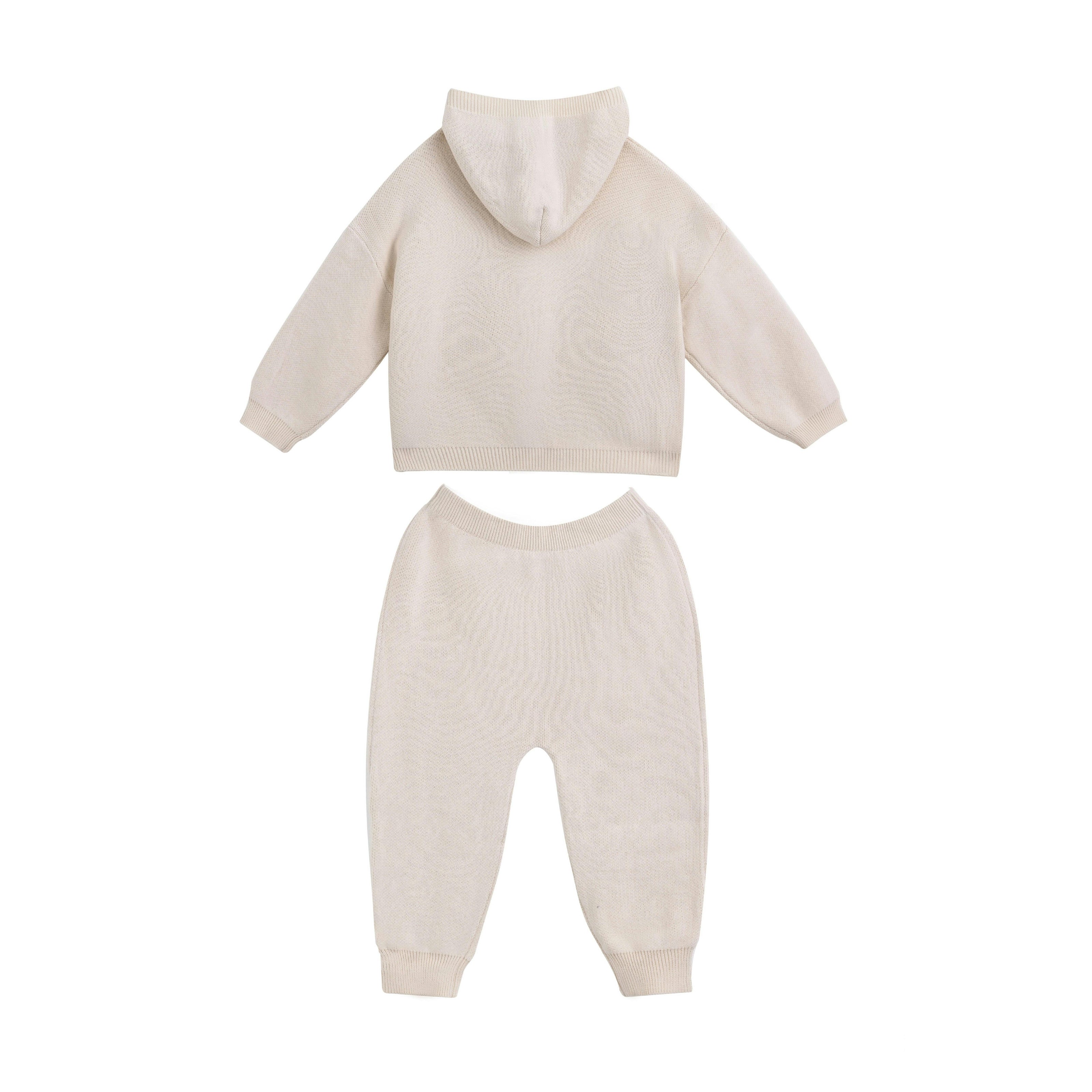 Beige Cotton Knit Hoodie Set