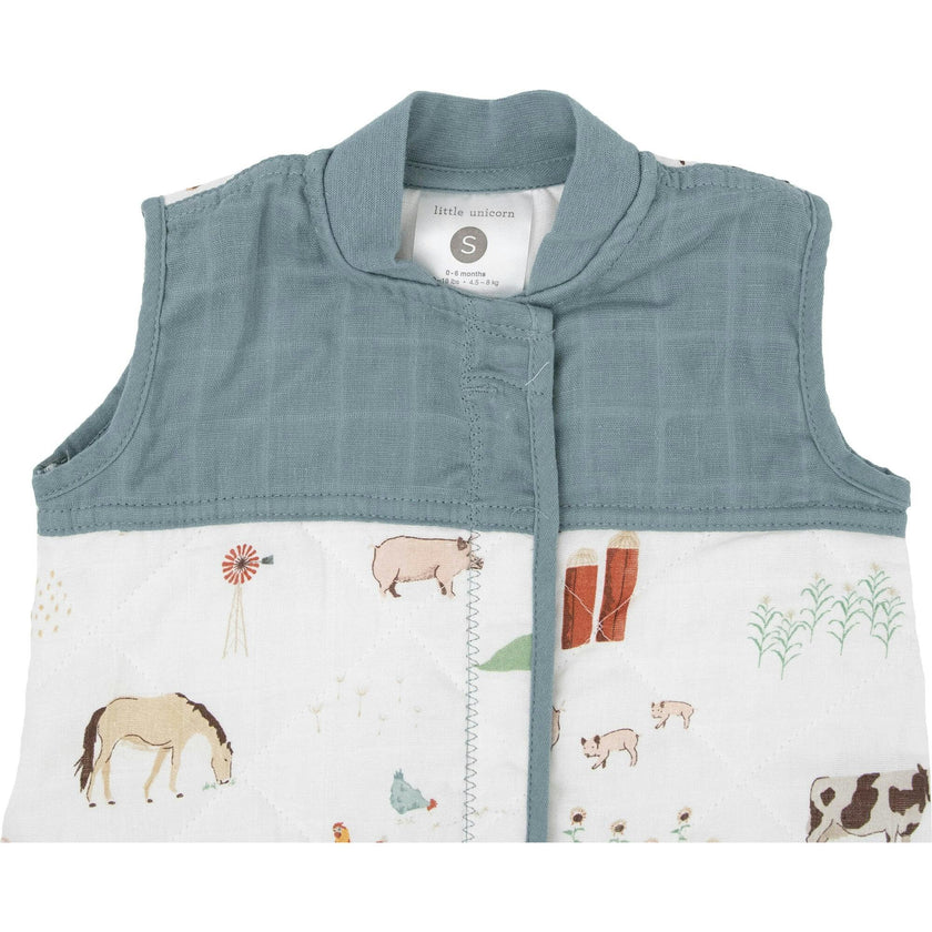 Cotton Muslin Quilted Sleep Bag - Farmyard