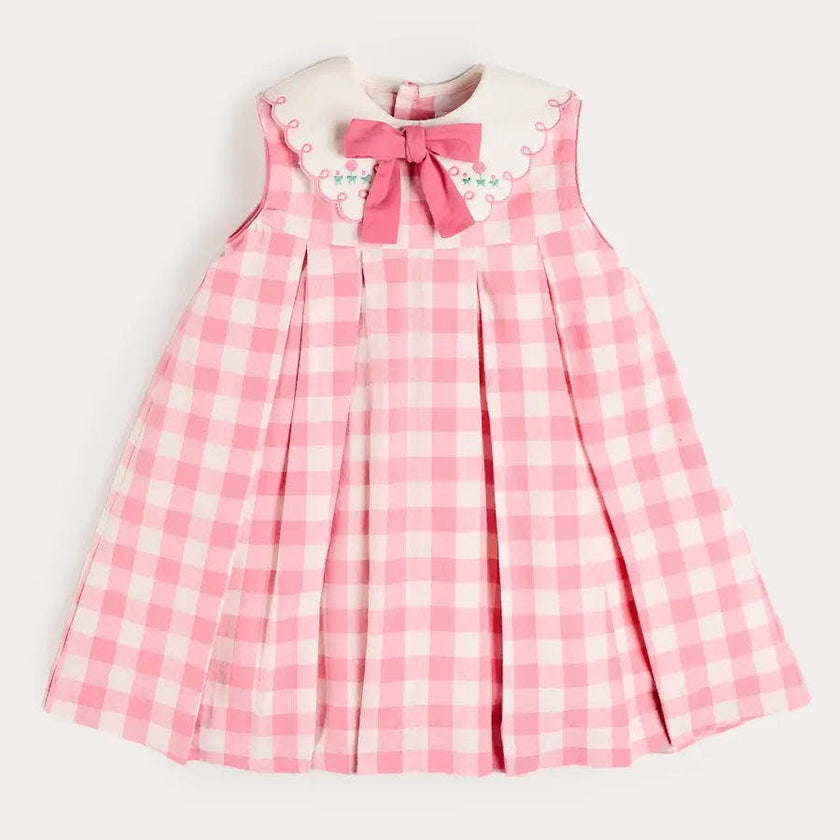 Catherine Gingham Embroidered Sleeveless Trapeze Dress in Pink (12mths- 10yrs)