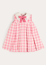 Catherine Gingham Embroidered Sleeveless Trapeze Dress in Pink (12mths- 10yrs)
