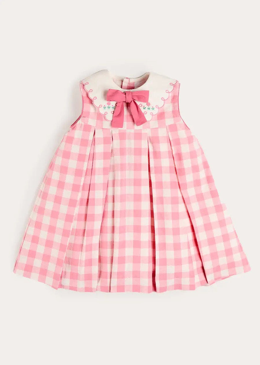 Catherine Gingham Embroidered Sleeveless Trapeze Dress in Pink (12mths- 10yrs)