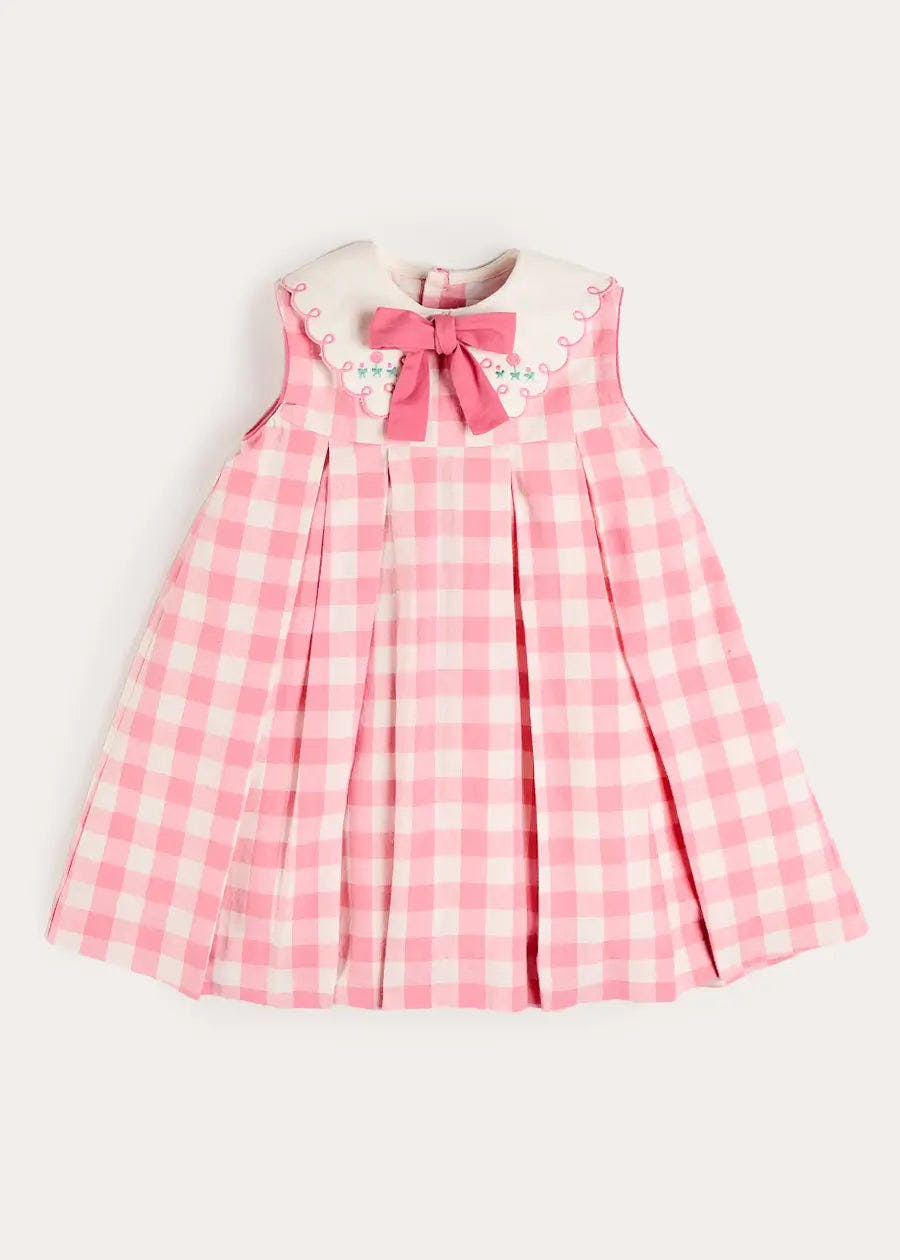 Catherine Gingham Embroidered Sleeveless Trapeze Dress in Pink (12mths- 10yrs)