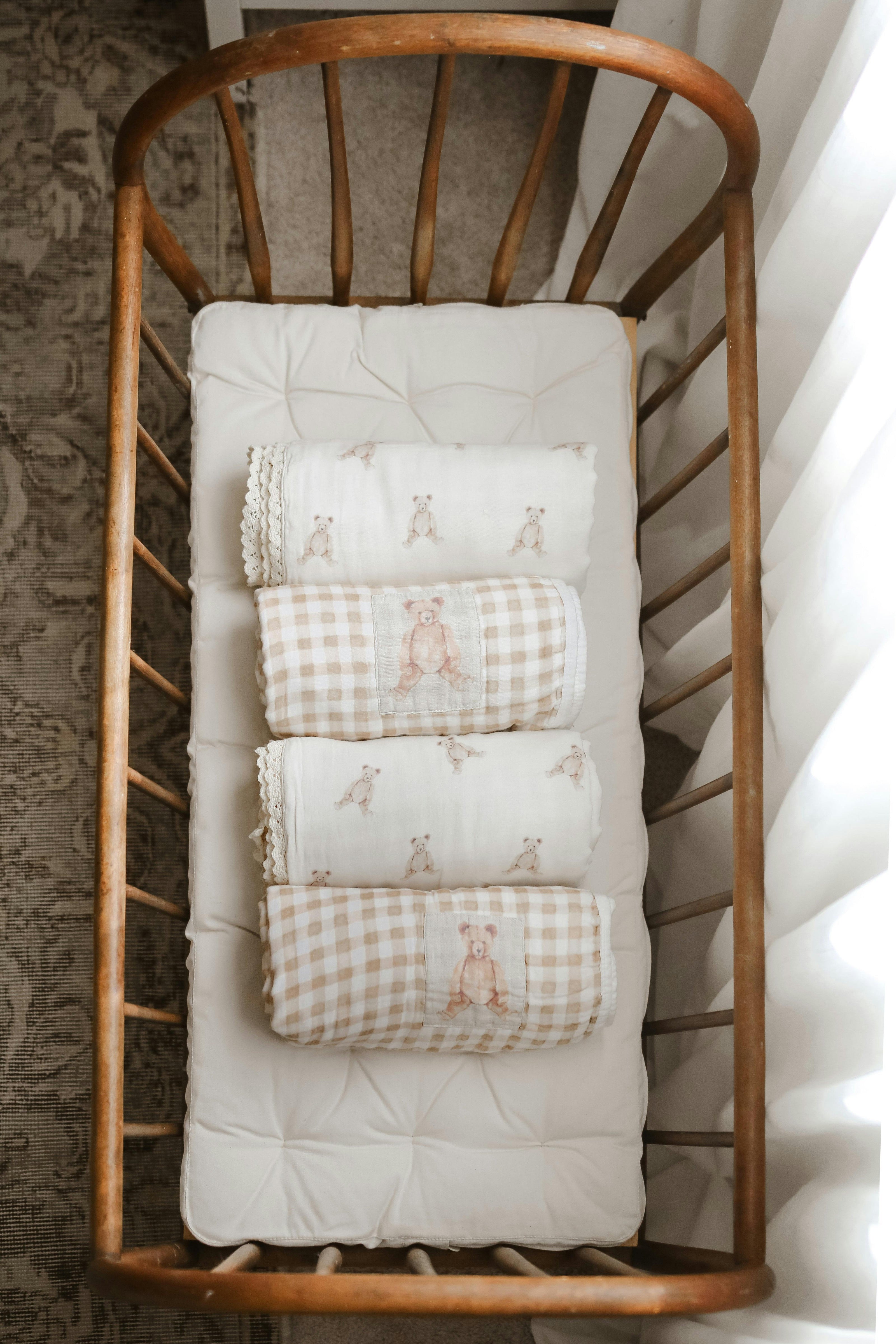 Teddy Bear Patch QUILTED 6 Layer Gauze Blanket