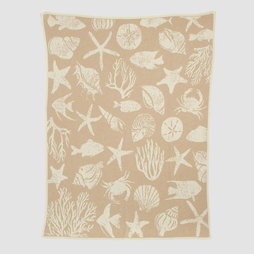 Cotton Sustainable Knit Throw Blanket | Coastal - Sea Life