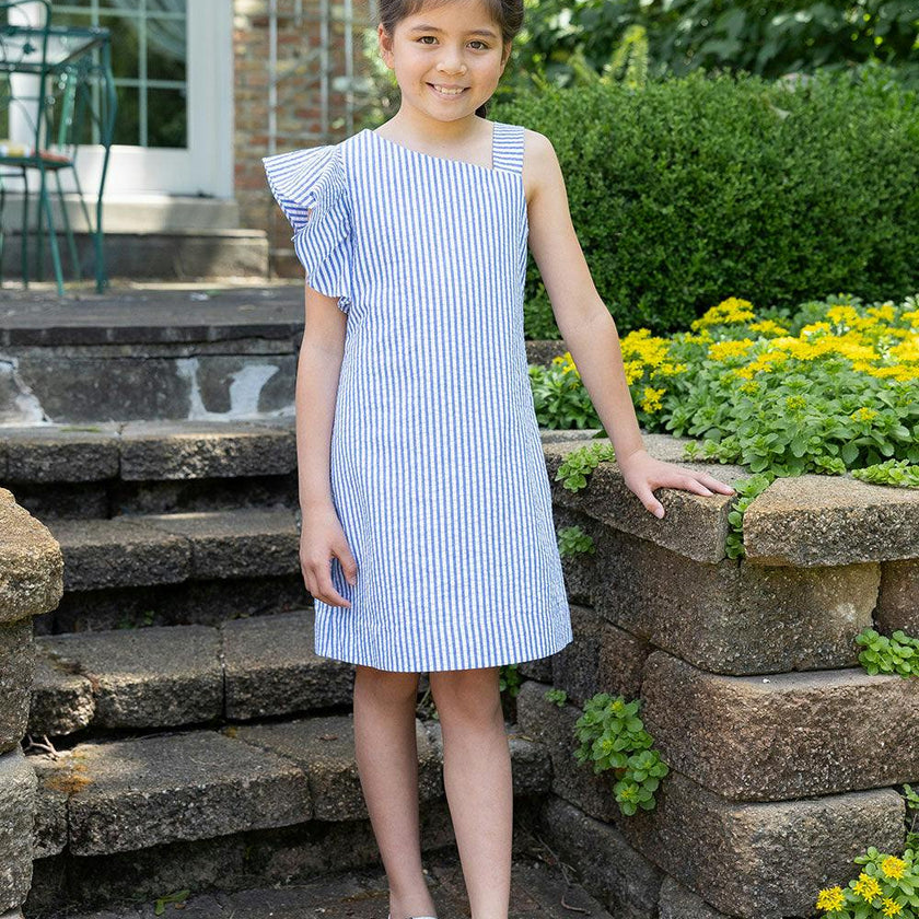 Seersucker Flutter Sleeve Dress