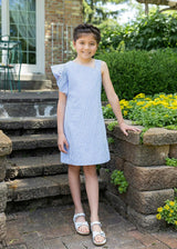 Seersucker Flutter Sleeve Dress