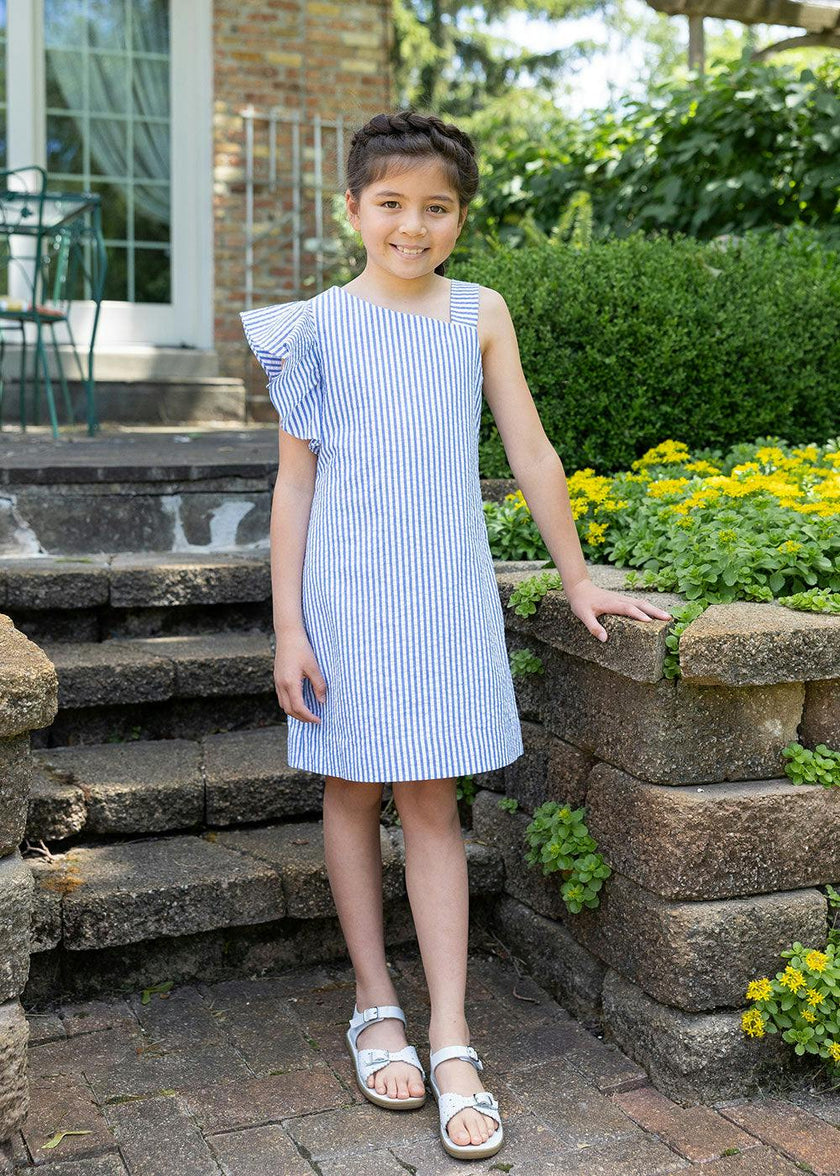 Seersucker Flutter Sleeve Dress