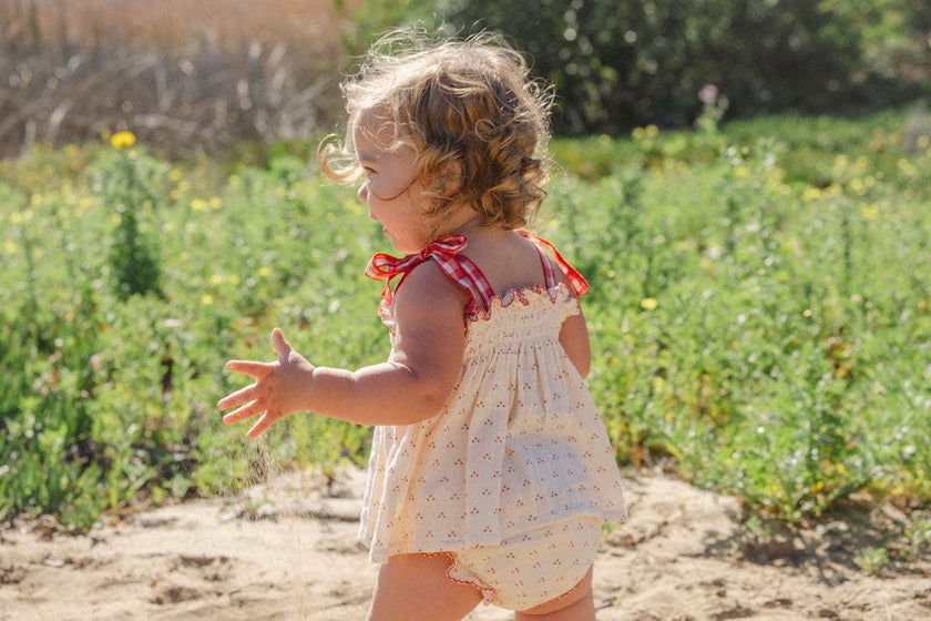 Embroidered Smock Set in Red Dot/Cherry