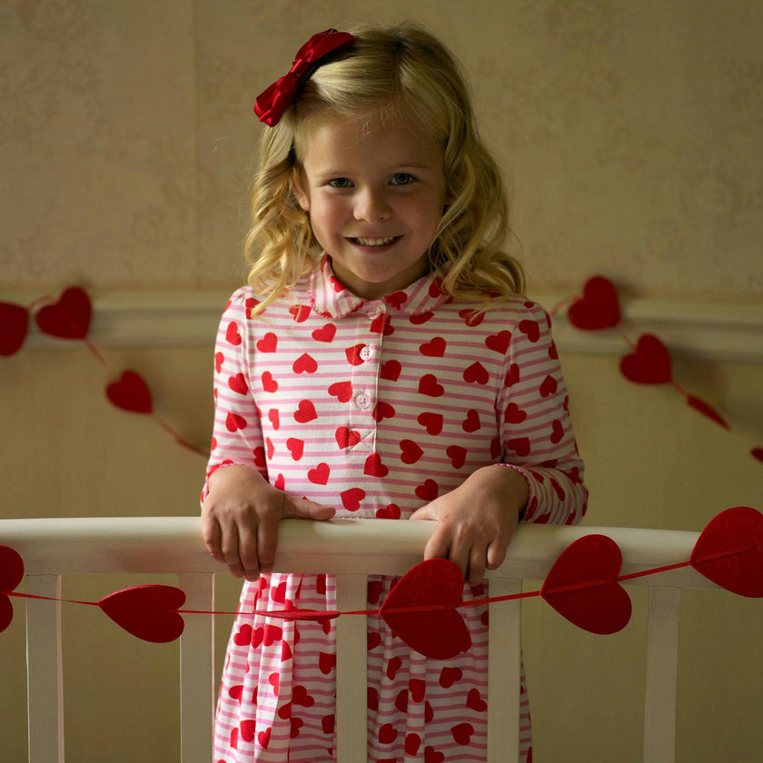 Striped Heart Print Peter Pan Collar Jersey Dress