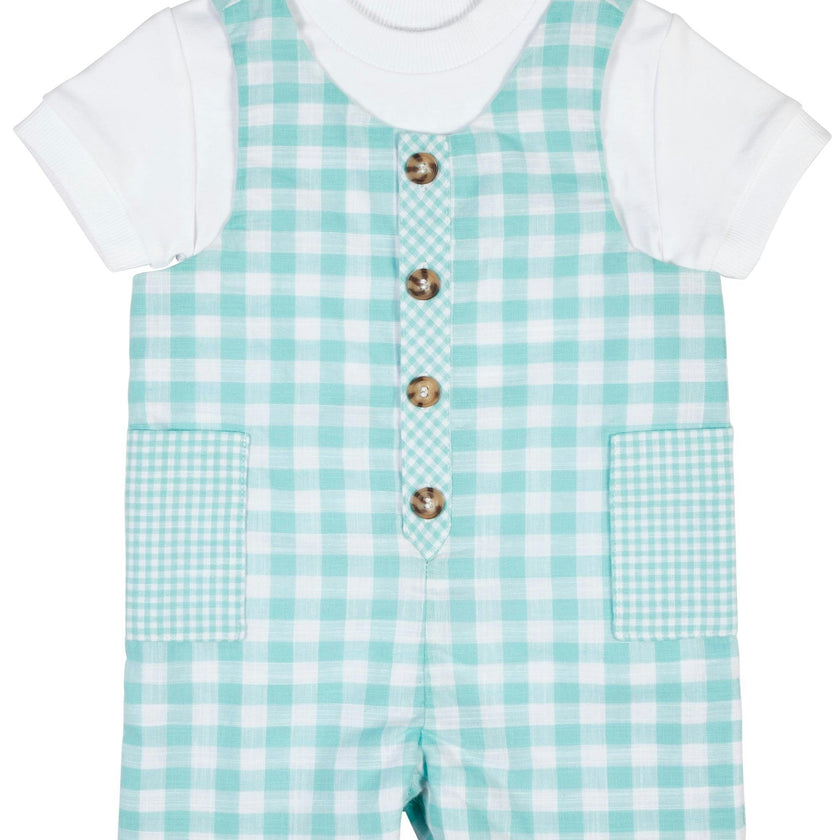 Gingham Linen-Look Shortall