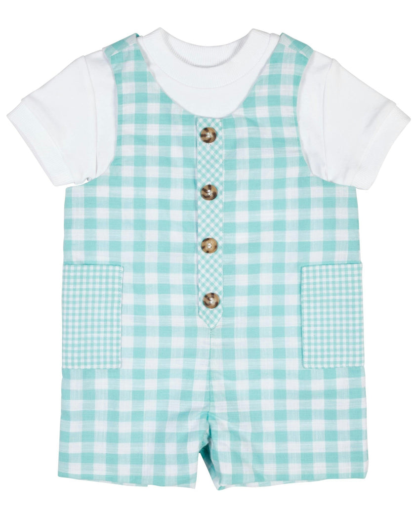 Gingham Linen-Look Shortall