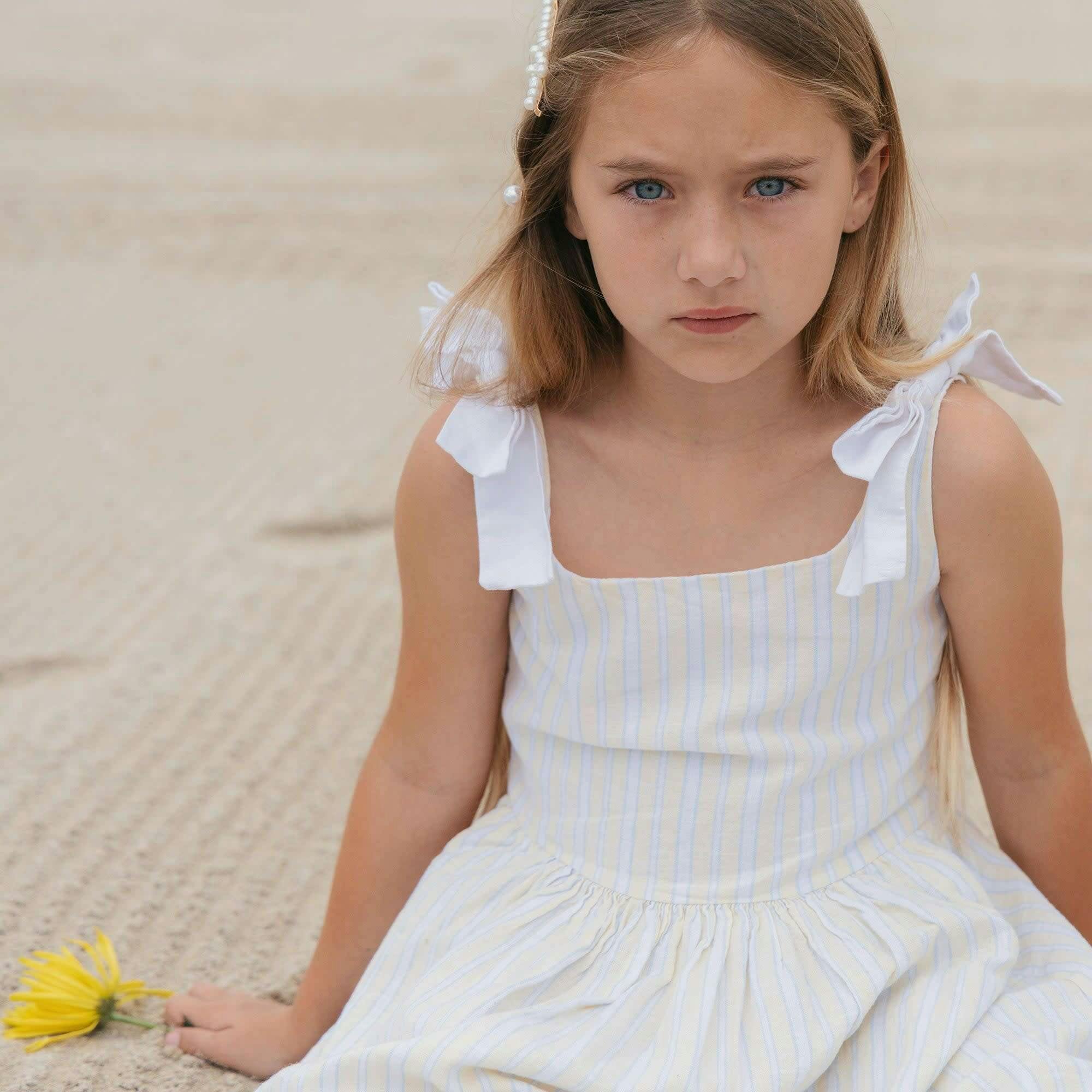 Linen Bow Shoulder Dress, Yellow