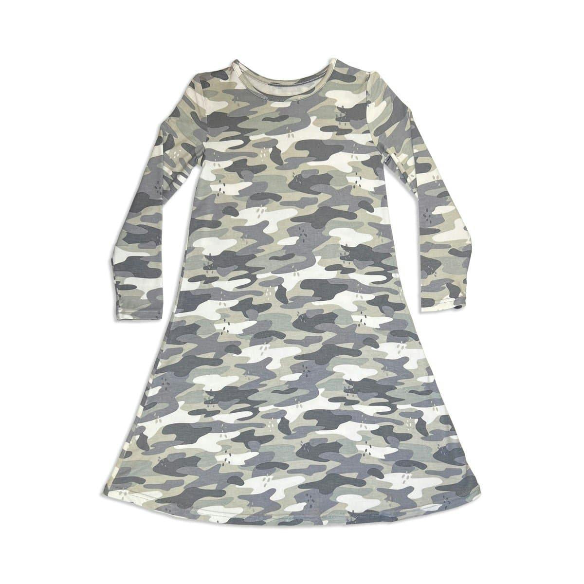 Grey Camo Bamboo Girls' Long Sleeve Dress