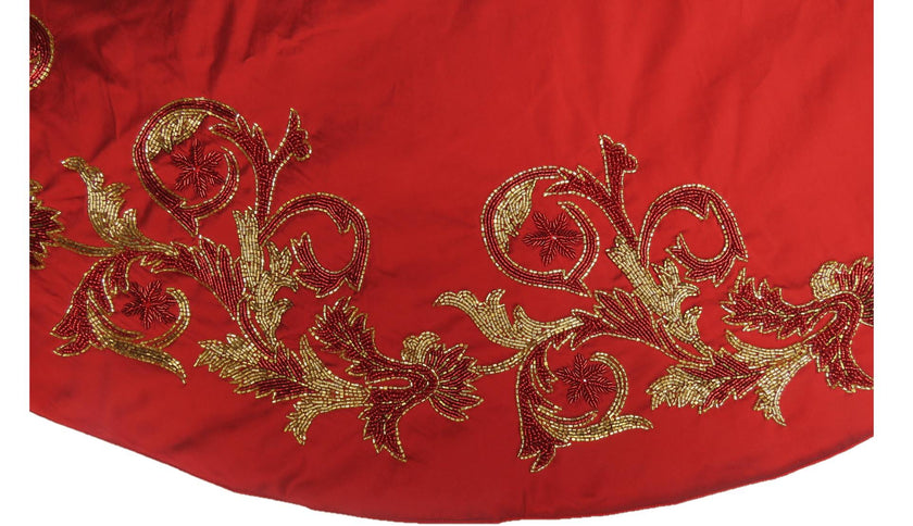 Imperial Design Hand Beaded Red Christmas Tree Skirt Red 60"