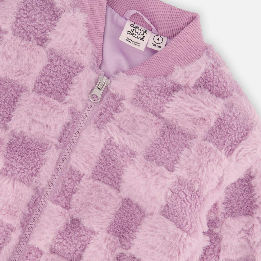 Faux Fur Jacquard Bomber Jacket Violet