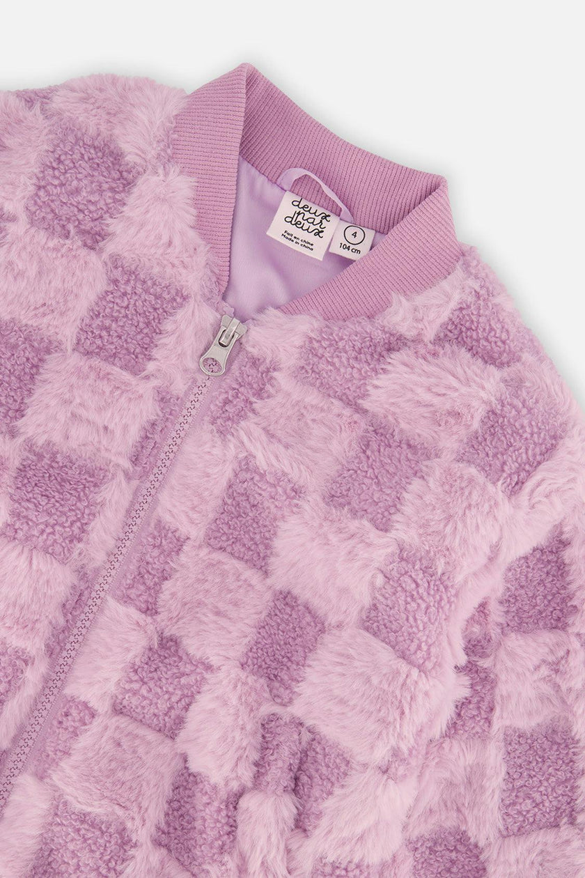 Faux Fur Jacquard Bomber Jacket Violet