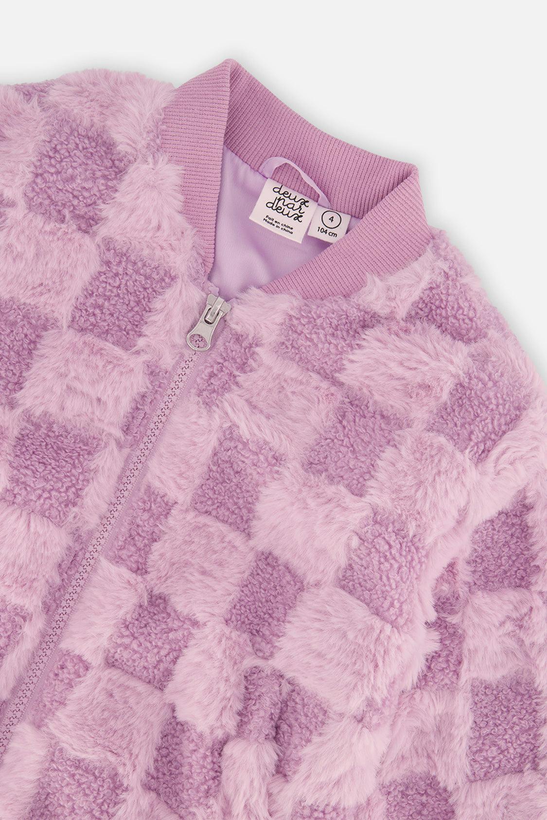 Faux Fur Jacquard Bomber Jacket Violet