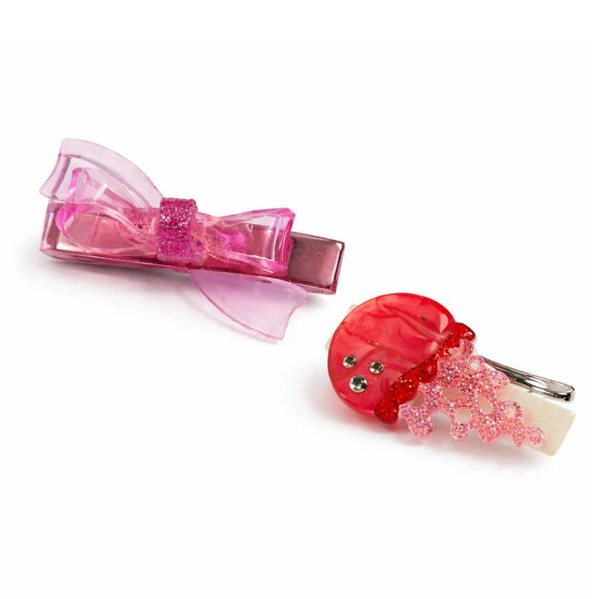 Jellyfish Pink Clear Bow Hair Clips -SUM