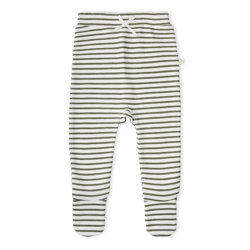 Organic Kimono Top & Footed Pants Set - Olive Stripes