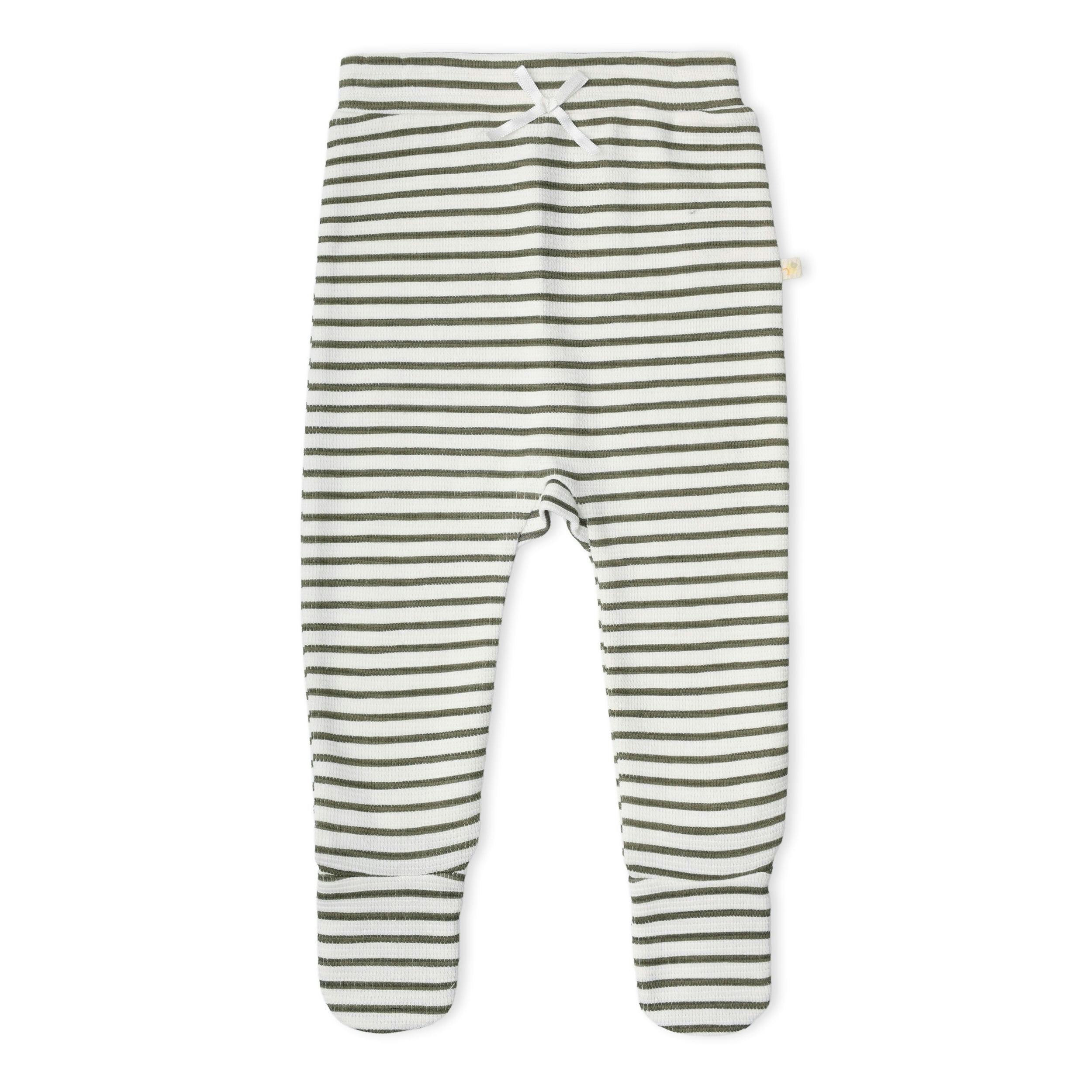 Organic Kimono Top & Footed Pants Set - Olive Stripes