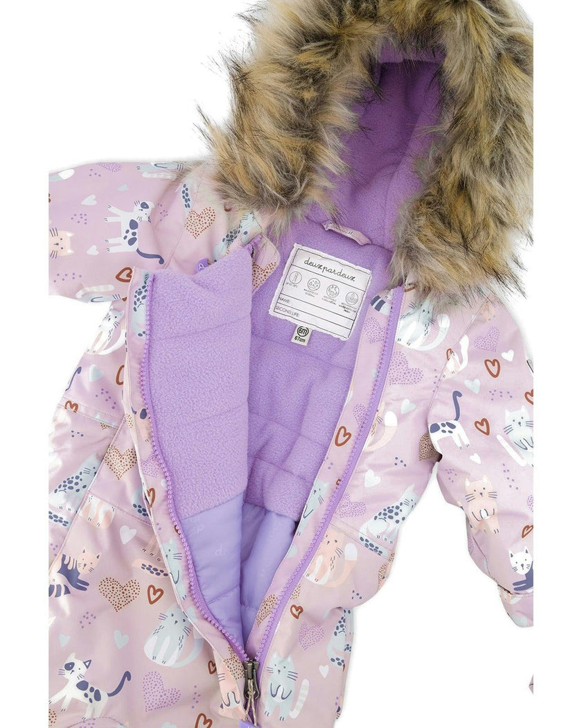 Baby One Piece Snowsuit Adapted For Car Seats Purple Cat Print