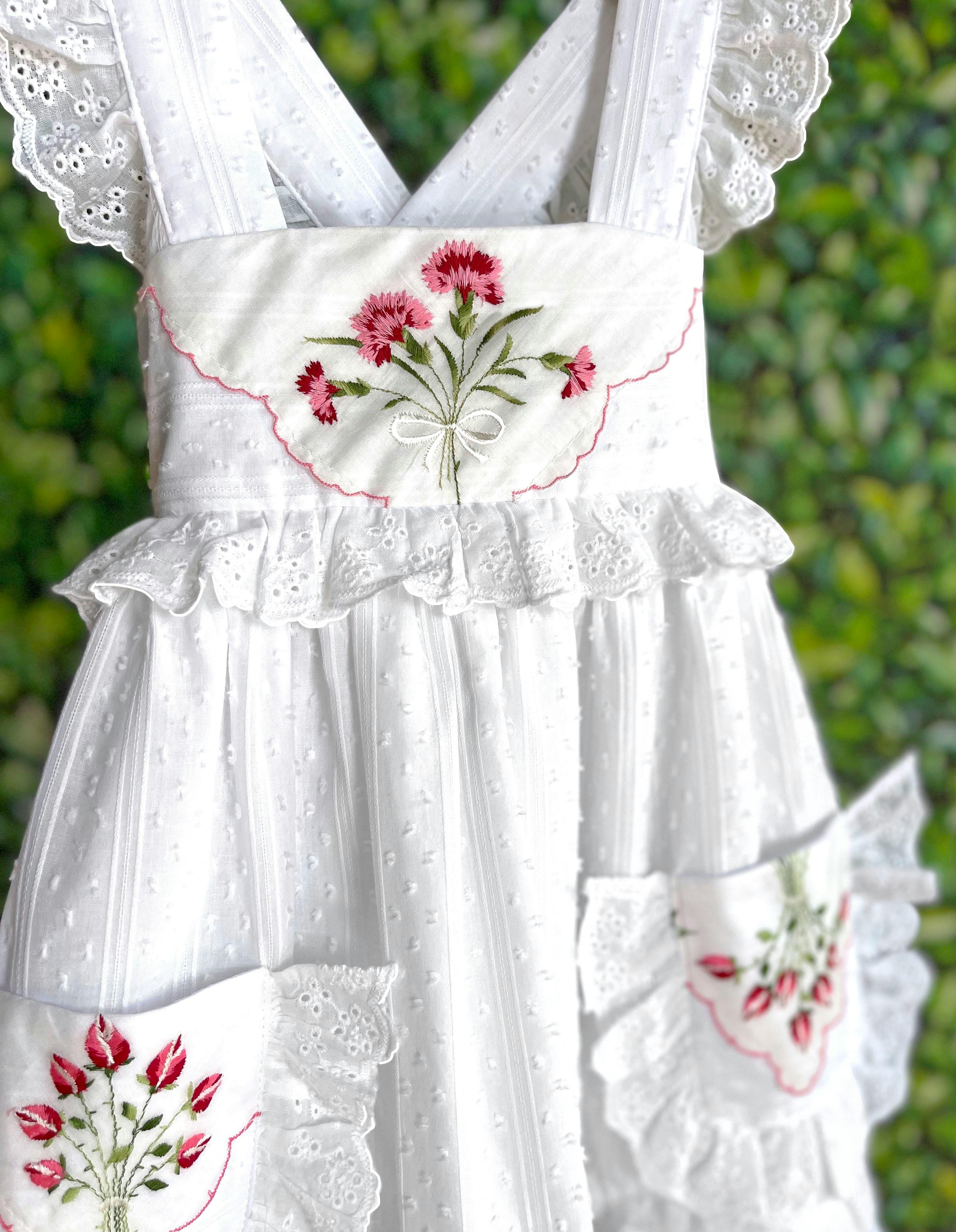 2T Heirloom Handkerchief Dress - Red Floral Bouquet