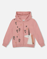 Hooded Knit Cardigan with Intarsia
