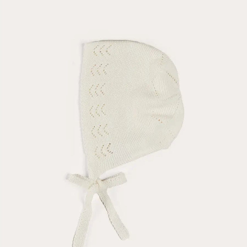 Openwork Cotton Knitted Bonnet in Cream (S-L)