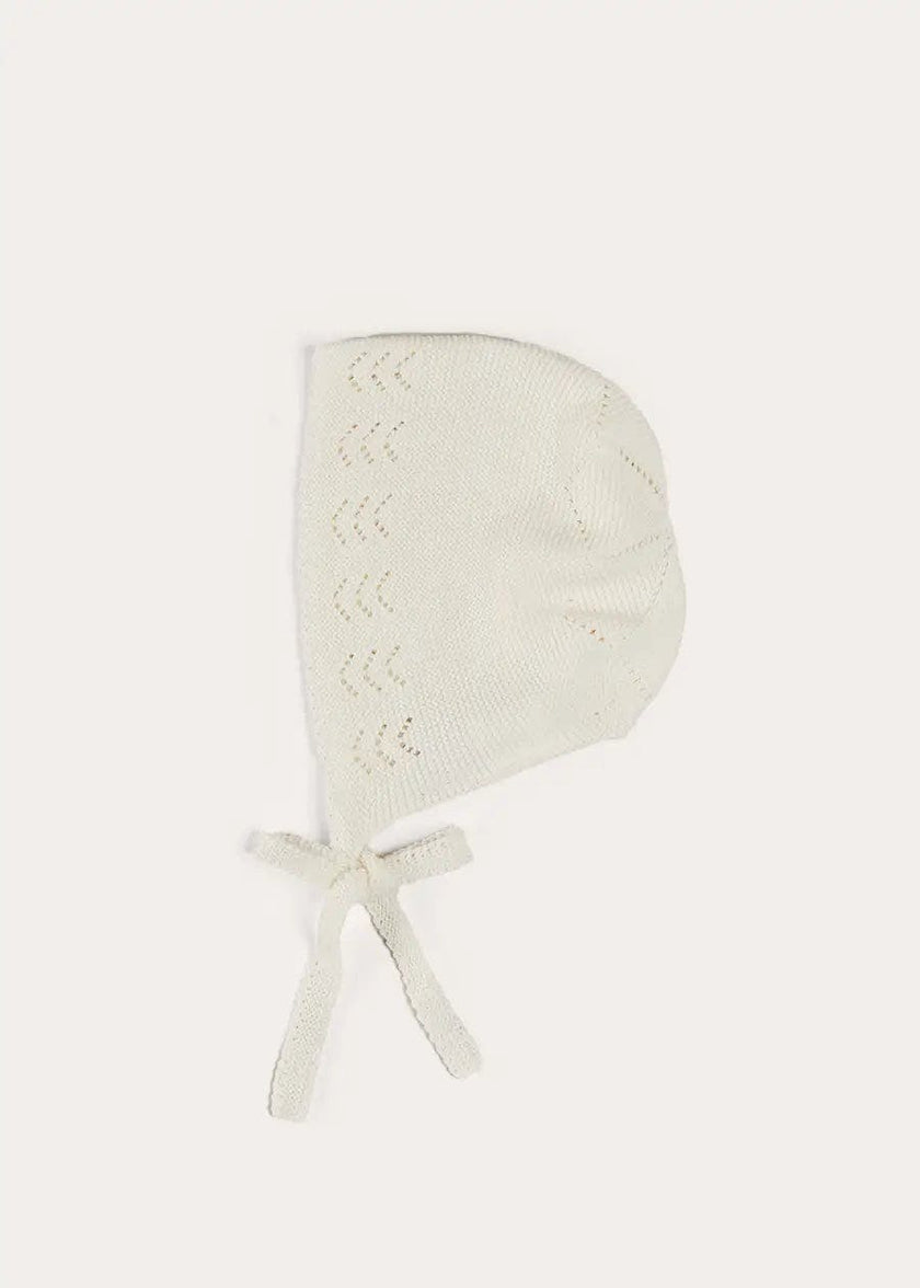 Openwork Cotton Knitted Bonnet in Cream (S-L)