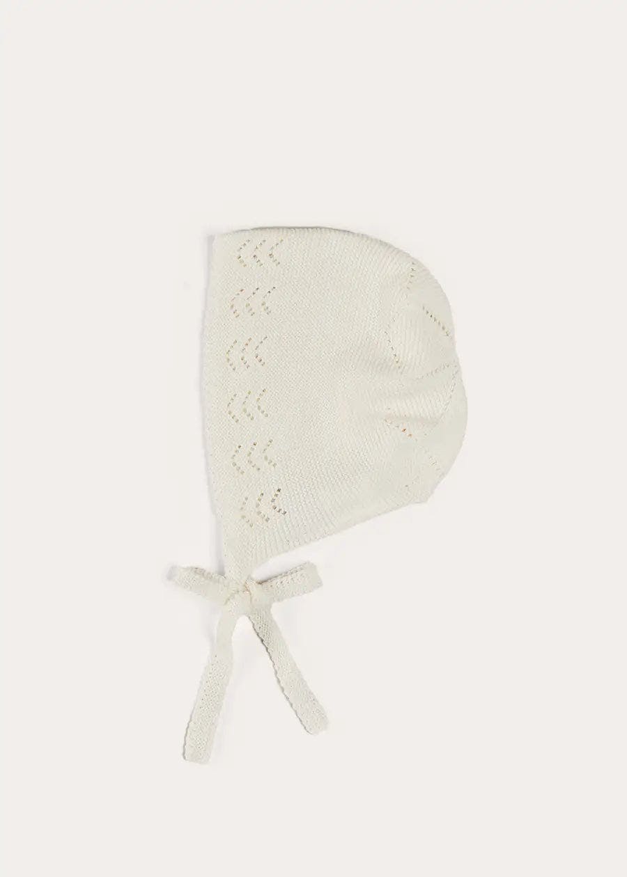 Openwork Cotton Knitted Bonnet in Cream (S-L)