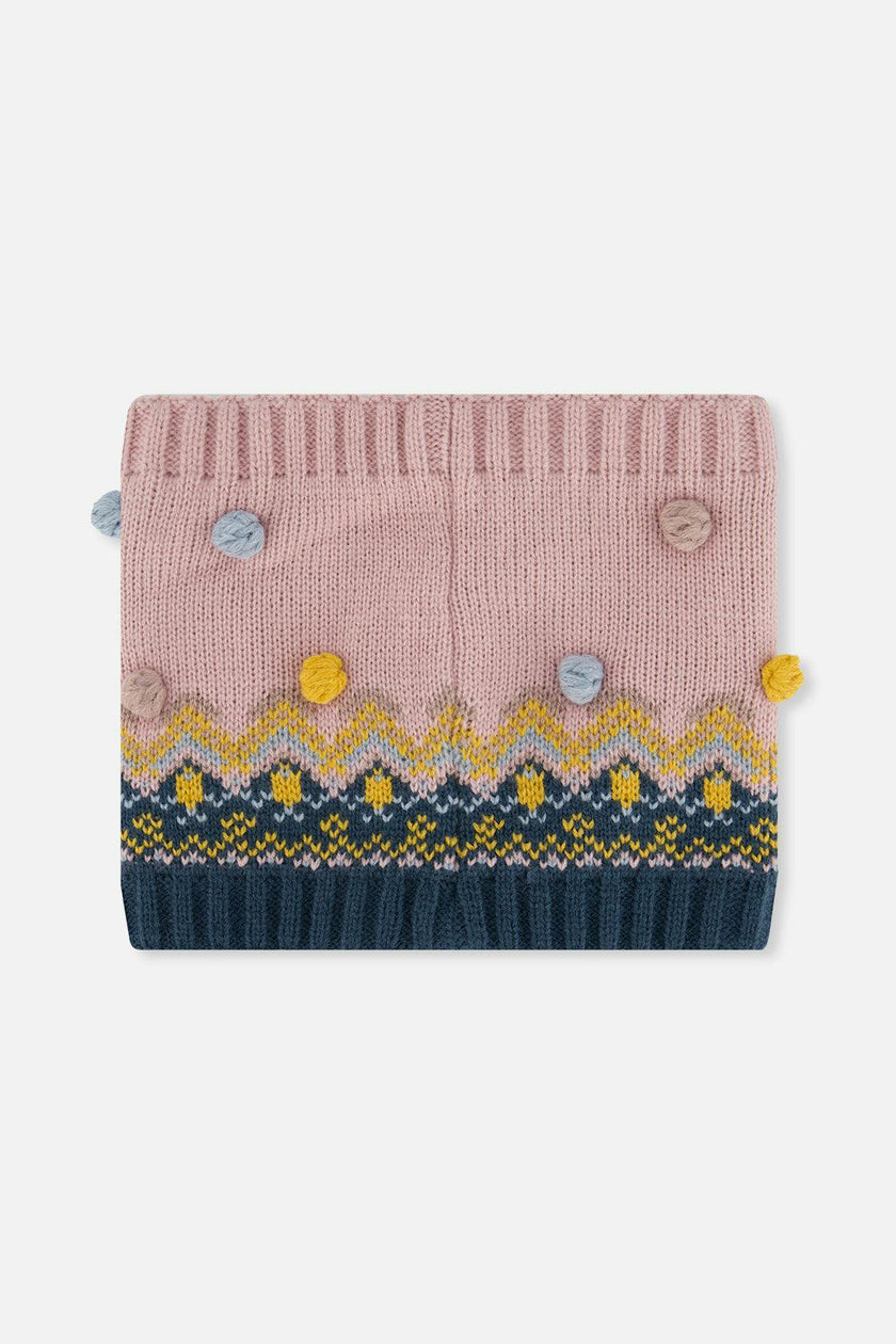 Winter Knit Neckwarmer Pink And Blue Jacquard