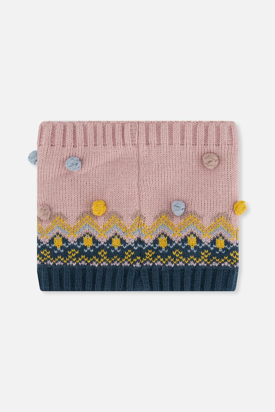 Winter Knit Neckwarmer Pink And Blue Jacquard