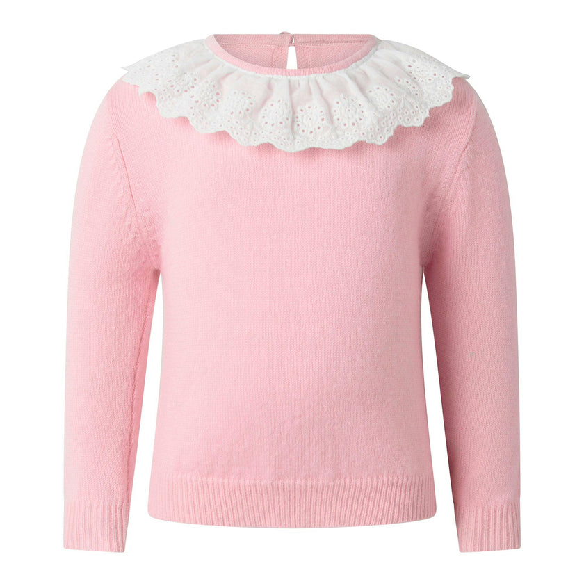 Pink Cashmere Set with Broderie Collar